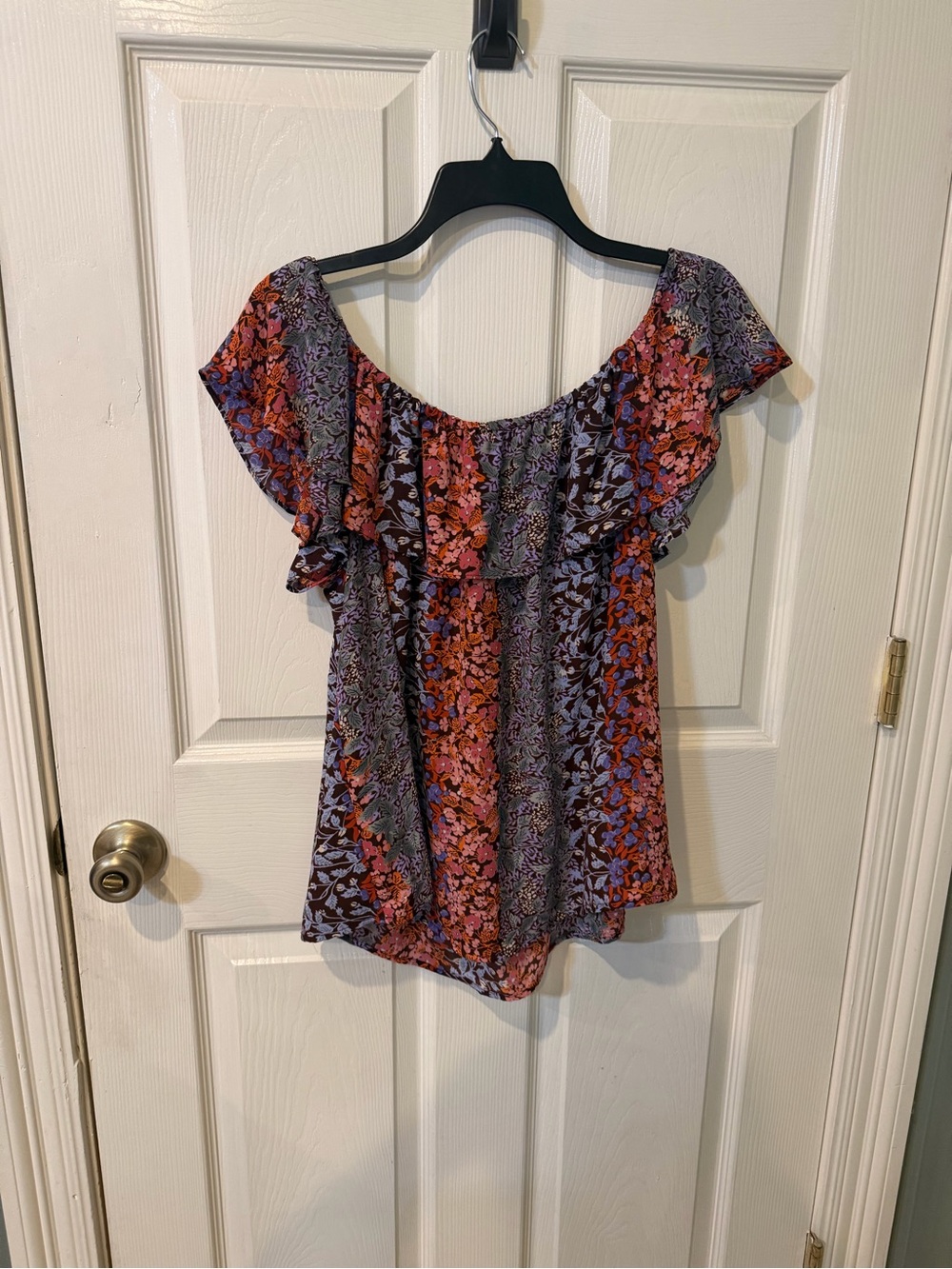 Maeve Floral Off-Shoulder Ruffle Top - Purple & Coral